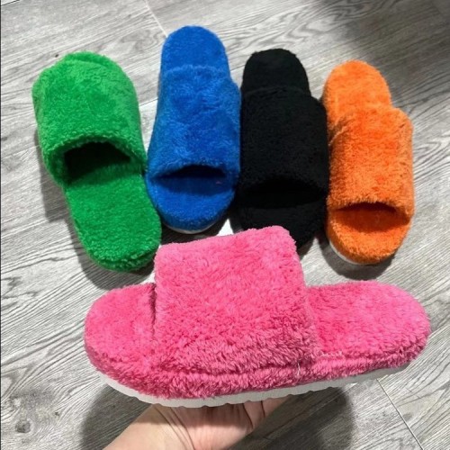 plus size thick bottom fluffy word muffin slippers