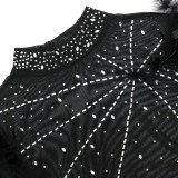 2022 autumn/winter round neck feather sleeve hot drill short top + irregular skirt two-piece set