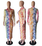 Autumn/Winter 2022 Colorful Tie Dye Printed Long Sleeve Shirt Dress