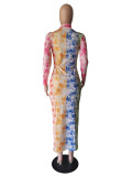 Autumn/Winter 2022 Colorful Tie Dye Printed Long Sleeve Shirt Dress