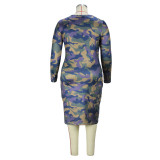 Autumn and winter plus size camouflage print dress sexy long sleeve one step dress