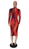 2022 autumn and winter colorful tie-dye print long dress