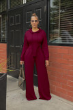 2022 autumn and winter sexy solid color pleated casual long-sleeved wide-leg two-piece suit
