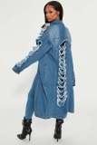 Shredded Long Sleeve Denim Trench Coat Jacket Cardigan Denim Cape