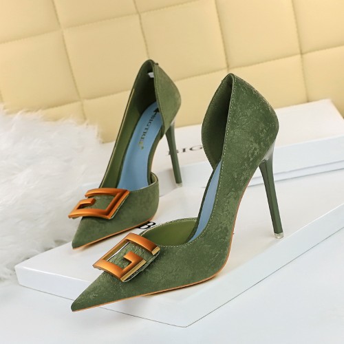 2022 autumn and winter sexy nightclub stiletto high heels shallow mouth pointed side hollow square buckle single shoes high heels