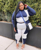 Autumn and winter plus size  sports contrast color stitching fashion two-piece set