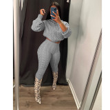 2022 autumn and winter high elastic solid color anti-pilling knitted sweater sweater suit two-piece