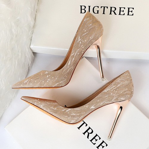 Nightclub shallow pointed toe sequins sexy stiletto high heel wedding shoes