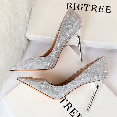 Nightclub shallow pointed toe sequins sexy stiletto high heel wedding shoes