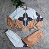 2022 autumn casual simple printing two-piece set
