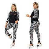 Autumn hot drill long-sleeved top and trousers casual two-piece set