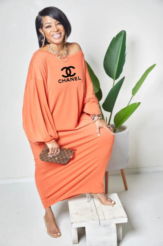 Fashionable sloping shoulder dolman sleeve sexy solid color dress