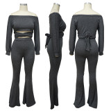 Long -sleeved temperament commute European and American set solid color two -piece suit
