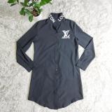 Simple monochrome long sleeve embroidered monogrammed shirt dress