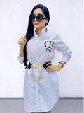 Simple monochrome long sleeve embroidered monogrammed shirt dress