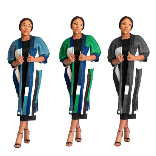 Doll Sleeve Print Jacket + Dress Pleated Set