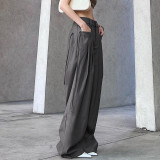 Retro street low waist spicy girls loose wide leg pants temperament pressure pleated pockets hundred casual dragging pants