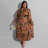 Woven print ruffle fashion casual plus size women's two-piece