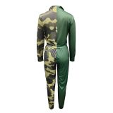 Personalized street hot girl camouflage color blocking print sports casual suit