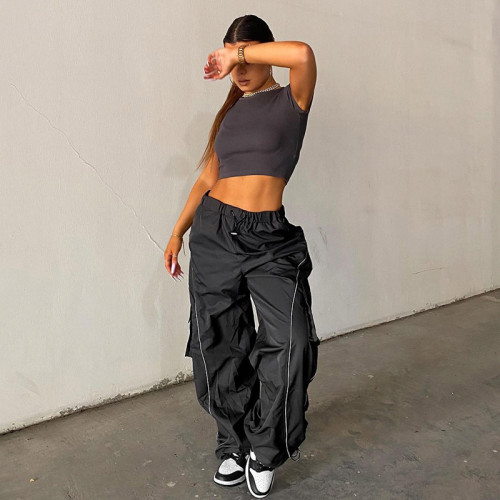 Street style high waist loose skinny out bud strip design sense casual pants spicy girl work pants