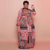 Abstract print two-piece fashion loose plus size women's suit
