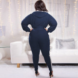 Net color splicing hooded fashion tight large size women's suit