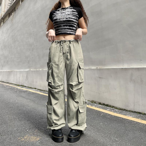 Street hot girl drawstring shrink pleated loose casual work pants