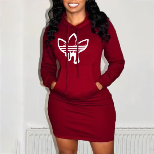 Plus size solid color print hooded sports sweatshirt top jacket