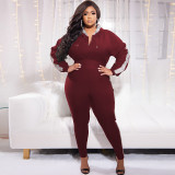 Net color splicing hooded fashion tight large size women's suit