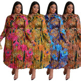 Woven print ruffle fashion casual plus size women's two-piece