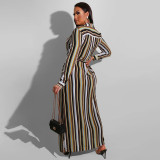 Striped cardigan lapel fashion Slim plus size women's dresses