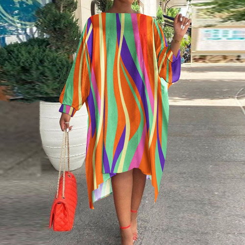 Color striped plus size dresses