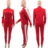 Outdoor sports solid color embroidery zipper jacket set