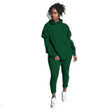 Casual sports solid color suit loose hooded two-piece