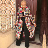 Printed two-sided open cardigan jacket Includes belt Includes 2 pockets