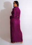 Long-sleeved dress with pressed wrinkles and openings