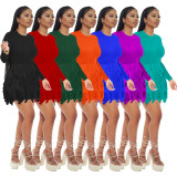 Slim tassel dress casual solid color dress