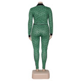 Plus size women's fashion print casual peplum suit two-piece suit