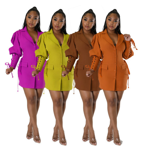 Solid color fashion lapel long coat
