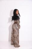 Leopard print wide leg pants with long sleeves two-piece suit