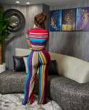 Fashion navel striped wide-legged pants two-piece suit
