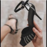 2022 large size rhinestone stiletto high heel sandals