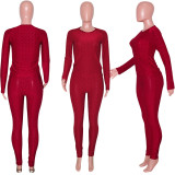 Round neck sweater two-piece yoga pants sports suit