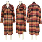 Facecloth tweed coarse spinning pocket plaid long shirt coat