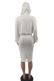 Hooded dress long sleeve solid color skirt