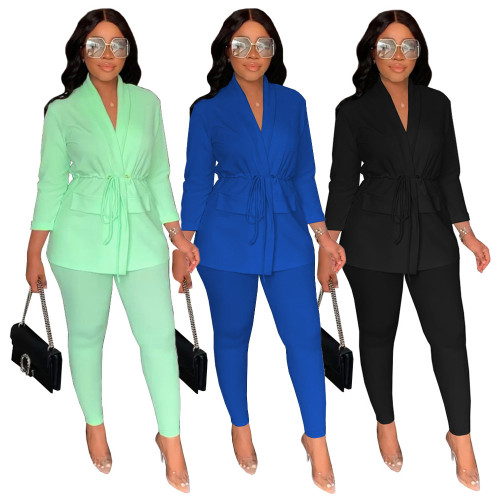 Solid color laced small suit jacket two-piece