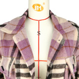 Facecloth tweed coarse spinning pocket plaid long shirt coat