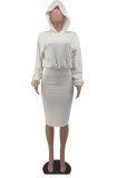 Hooded dress long sleeve solid color skirt