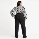 Plus size women's printed V-neck flared sleeve casual waist-skimming jumpsuit