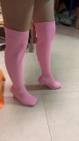 Square-headed knitted elastic over-the-knee boots female large size warm elastic fine heel long boots